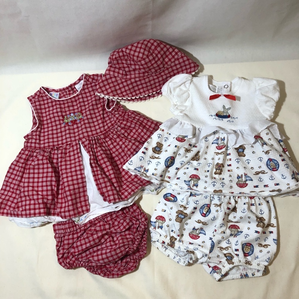 2 Baby Girl 3-6 Mo Dresses w/Bloomers & Hat